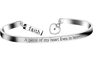 Uloveido A Piece of My Heart Lives in Heaven Bracelet,Rose Gold Plated Stainless Steel,Faith Pendant,Heart Mustard Seed Cuff Bangle Y628
