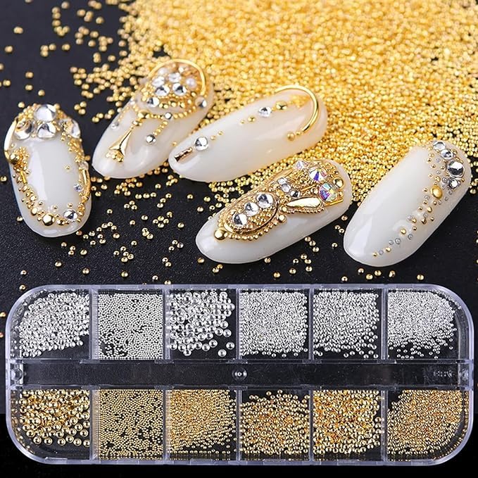 VOTACOS Nail Art Pearls with Nail Rhinestones Glue Gel Flatback Pearls Nail Charms Luxurious Nail Supplies Accessories Gold Silver Nail Gems Jewelry Pearls for Women Nail Design - Image 5