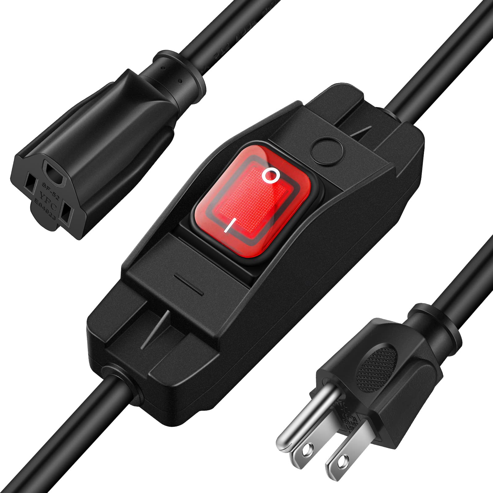 Photo 1 of Weewooday 3 Prong Extension Cord Compatible with Switch Waterproof Switch 1875W Heavy Duty Extension Cord 14 AWG Extension Cable 15A 125V NEMA 5-15P to NEMA 5-15R Grounded Outlets Plugs (1.3 ft)