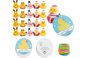 CRUISEAU Christmas Ducks Tags for Cruising 60 Packs Kit, 20 Rubber Christmas Ducks + 20 Ducks Tags + 20 Rubber Bands, ConQuackulations Keep or Hide Cruise Ducks Set for All Major Cruise Lines