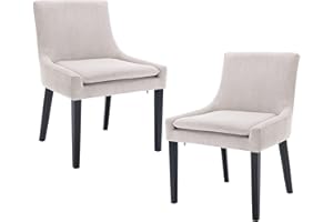 COLAMY Modern Dining Chairs Set of 2, Upholstered Corduroy Accent Side Leisure Chairs with Mid Back and Wood Legs for Living Room/Dining Room-Beige