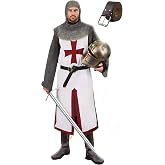 UQJE Mens Medieval Crusader Costume Knights Templar Tunic Halloween Renaissance Midevil Suit