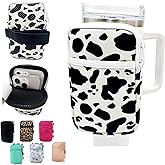 LMYUHONG Water Bottle Pouch for Stanley Cup Accessories 30/40oz with Versatile Phone Pocket, Arm Bag Non-Slip Waterproof Sports Carrying Bag Water Bottle Phone Holder for Gym- Cow Print