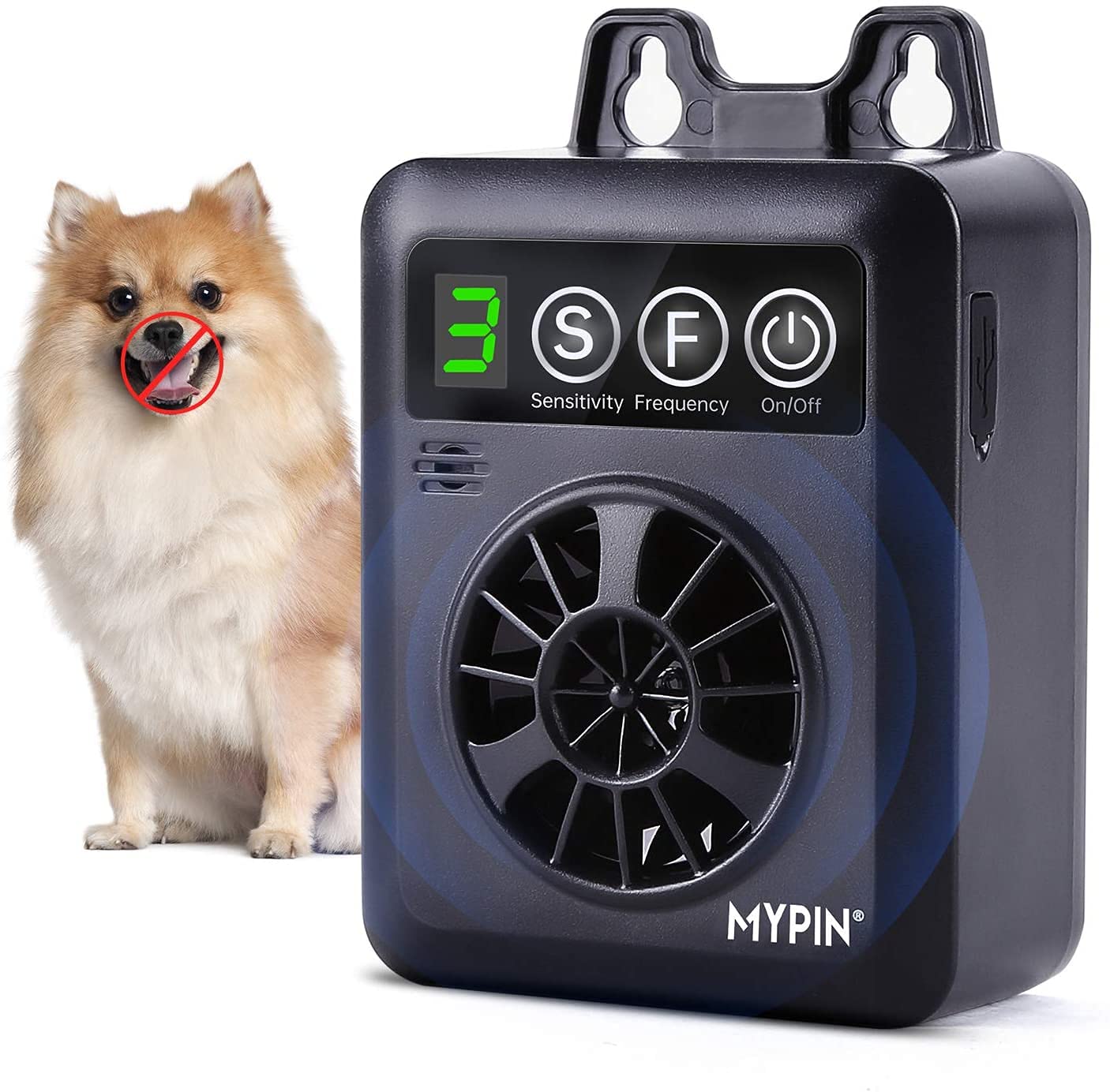 MYPIN Anti Barking Device, Bark Control Device with 3 Adjustable Ultrasonic Volume Levels, Automatic Ultrasonic Dog Bark Deterrent Dogs Bark Stopper