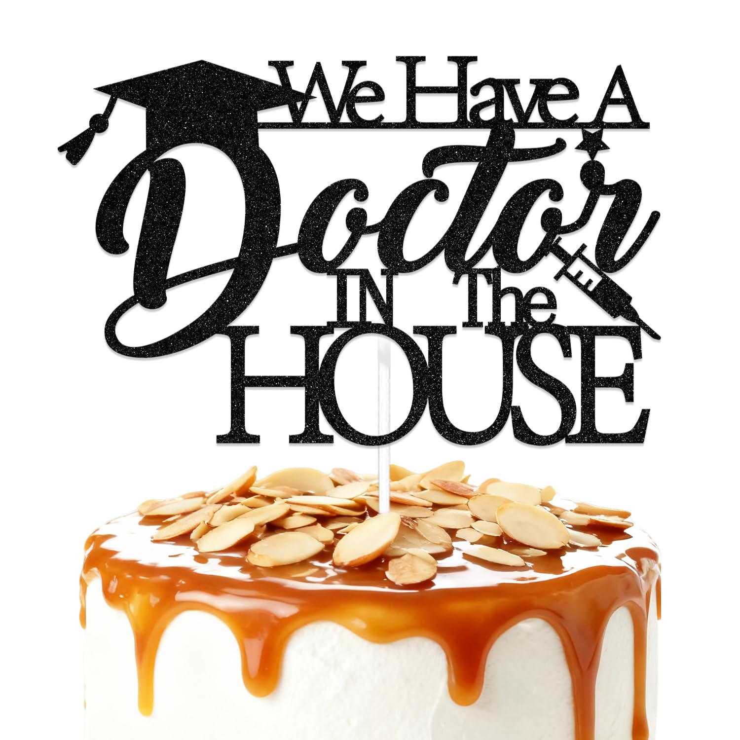 ZCXVC We Have A Doctor in the House Cake Topper It’s Dr Actually Doctor Graduation Party Decorations Black Glitter