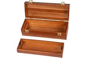 DJAR Multi-Function Artist Tool Box with Locking Clasps, Removable Tray Wooden Art Supply Box for Brushes, Pencils, Erasers,Artist Supplies Storage Organizer, Walnut