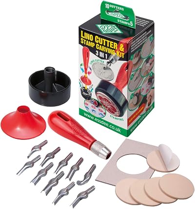 Essdee Lino Cutter & Stamp Carving Kit - 10 Cutters, 5 Stamps, UK Made