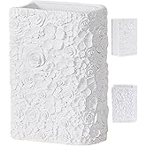 Hand-Carved 3D Book Vase - Decorative White Flowers Vases for Home & Office, Unique Bookend Vase for Bookshelves, Artificial Floral Display, Gift for Book Lovers (Home Decor, Desk Decor)