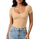 MANGOPOP Women's Summer Scoop Neck Short Sleeve Slim Fit Tunic T Shirt