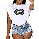 LovelyWholesale Womens Cropped Graphic Tees Cap Sleeve Tops Summer Short Sleeve T Shirts