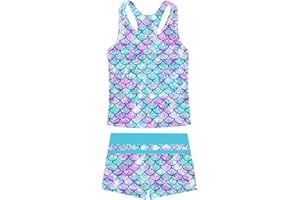UNIFACO Girls Swimsuits Two Piece Tankini Bathing Suits Boyshort Summer Beach Rash Guard Swimwear for 4-13T