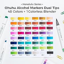 Ohuhu Alcohol Markers Brush Tip: 48-Color Double