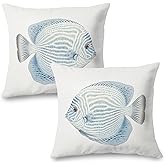 Supwhd Fish Throw Pillow Covers, Beach Coastal Pillow Covers 16x16 Set of 2, Beach Coastal Pillows Decorative Throw Pillows for Home Couch Bedroom Living Room