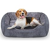 Dog Bed Medium, Super Soft Rectangle Dog Beds, Washable Warming Pet Bed with Anti-Slip Bottom, Anti-Anxiety, Grey, 25 x 21 x 
