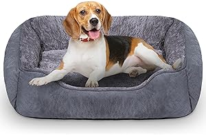 Dog Bed Medium, Super Soft Rectangle Dog Beds, Washable Warming Pet Bed with Anti-Slip Bottom, Anti-Anxiety, Grey, 25 x 21 x 