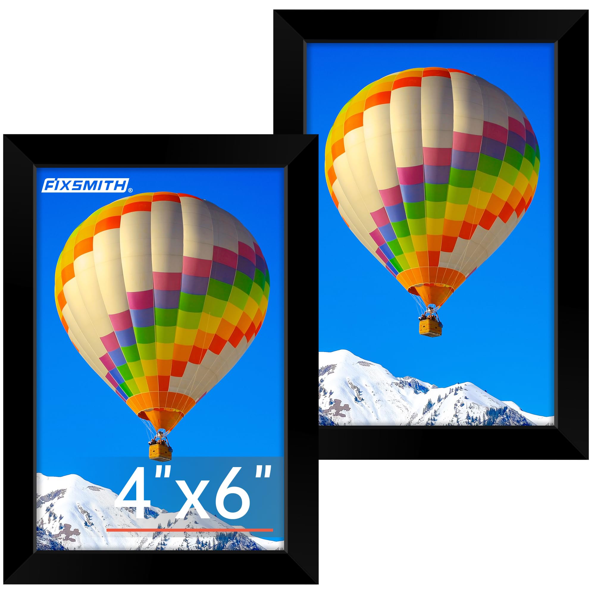 FIXSMITH 4x6 Picture Frame, Black Photo Frames with HD Plexiglass for Wall Hanging or Tabletop Display, 2 Pack