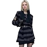 Goth Y2K Striped Sweater Grunge Ripped Punk Gothic Sweaters for Women Harajuku Aesthetic Halloween Pullover Tops