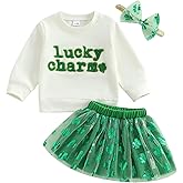 Amnnchya Toddler Baby Girl St Patricks Day Outfit Little Girl Clothes Skirt Set Lucky Charm Sweatshirt Clover Tutu Dress
