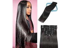 LORIEN Clip in Hair Extensions Real Human Hair, 18 Inch 100g/3.6oz, 1B Natural Black, Clip in 100% Brazilian Remy Human Hair Extensions 8pcs Per Set with 18 Clips Double Weft
