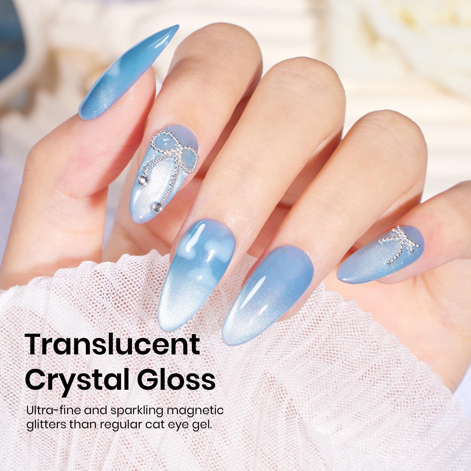 Beetles Cat Eye Gel Nail Polish Set, 6 Colors Jelly Pink Translucent Pastel Blue Green Purple Light Lucite Collection Sheer Gel Polish Soak Off LED Nail DIY Art Salon at Home Gifts for Women - Image 4