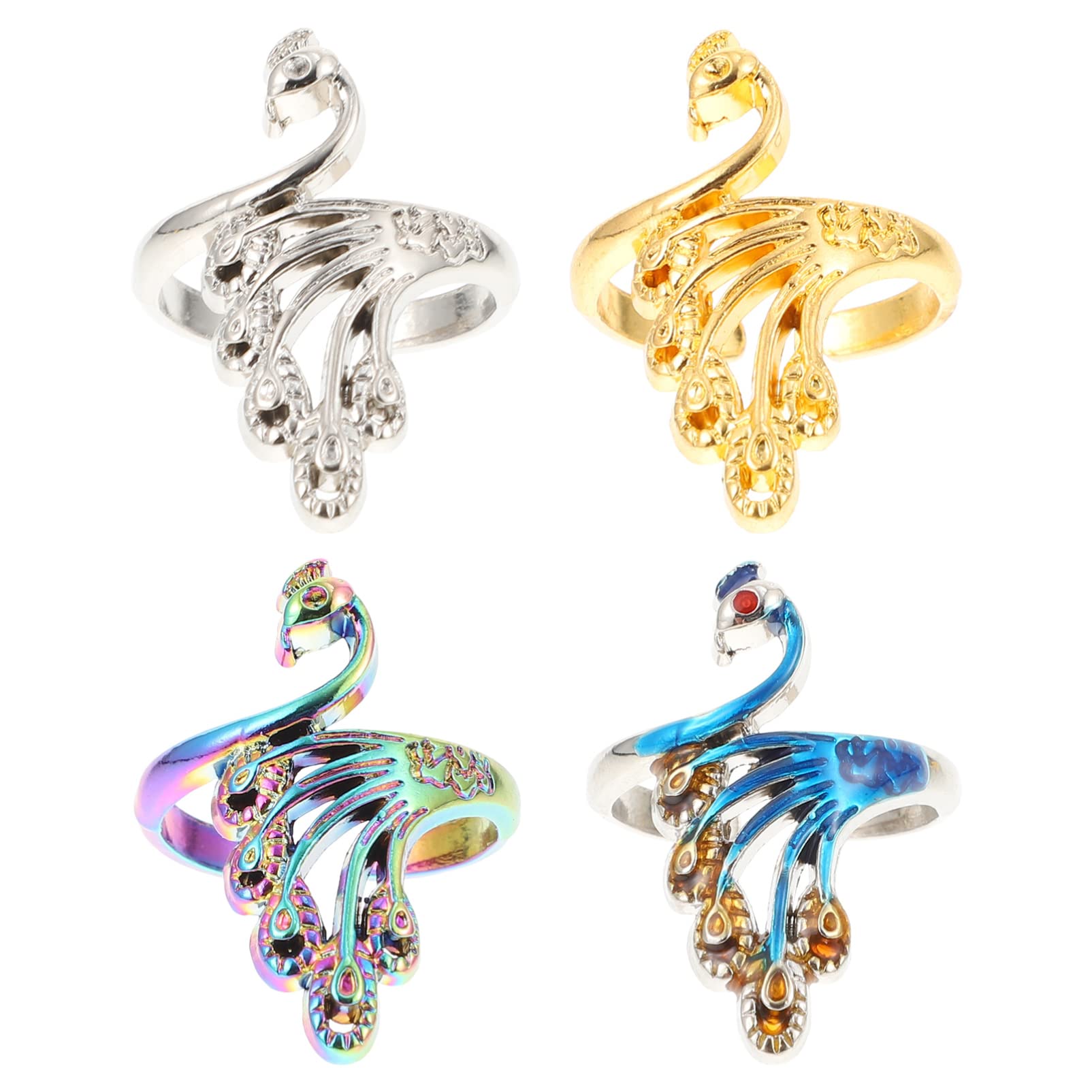 EXCEART Vintage Thread Guide Finger Ring: Peacock Design Knitting Ring Adjustable Crocheting Finger Holder Hook Fast Yarning Knitting Tools 4pcs