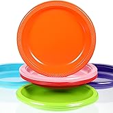 Geiserailie 120 Pcs Plastic Plates Colorful Neon Disposable Fiesta Dinner Rainbow Plates Party Round Dessert Trays for Kitchen, Special Event, Weddings, Birthdays Supplies(Multi Colors)