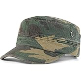 VOBOOM Washed Cotton Military Cadet Army Caps Unique Design Vintage Flat Top Hat