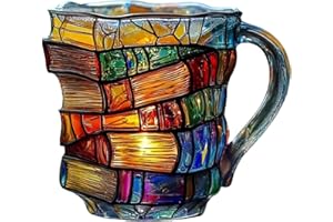 3D Painted Book Coffee Mug, Book Mug Stained Glass, 11 Oz Novelty Stained Glass Stacked Books Coffee Cup, for Women Men Home 