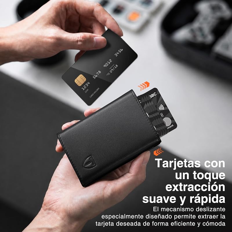 Carteras para Hombre Cartera Hombre Slim con Monedero y Protección RFID, Lujoso Tarjetero Hombre en Cuero con 8 Compartimentos para Tarjetas, Regalo para Hombre