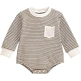 Gobuuly Baby Sweatshirt Romper Boy Girl Waffle Knit Long Sleeve Striped Romper Oversized Sweater Newborn Fall Winter Clothes