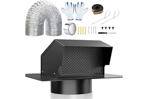 Athradies 6 Inch Roof Vent Cap Kit, Removable Roof Exhaust Vent with Damper for Ventilation System, Durable Stainless Steel Vent Cover with Flex Aluminum Foil Ducting, Aluminum Foil Tape, Rubber Seal