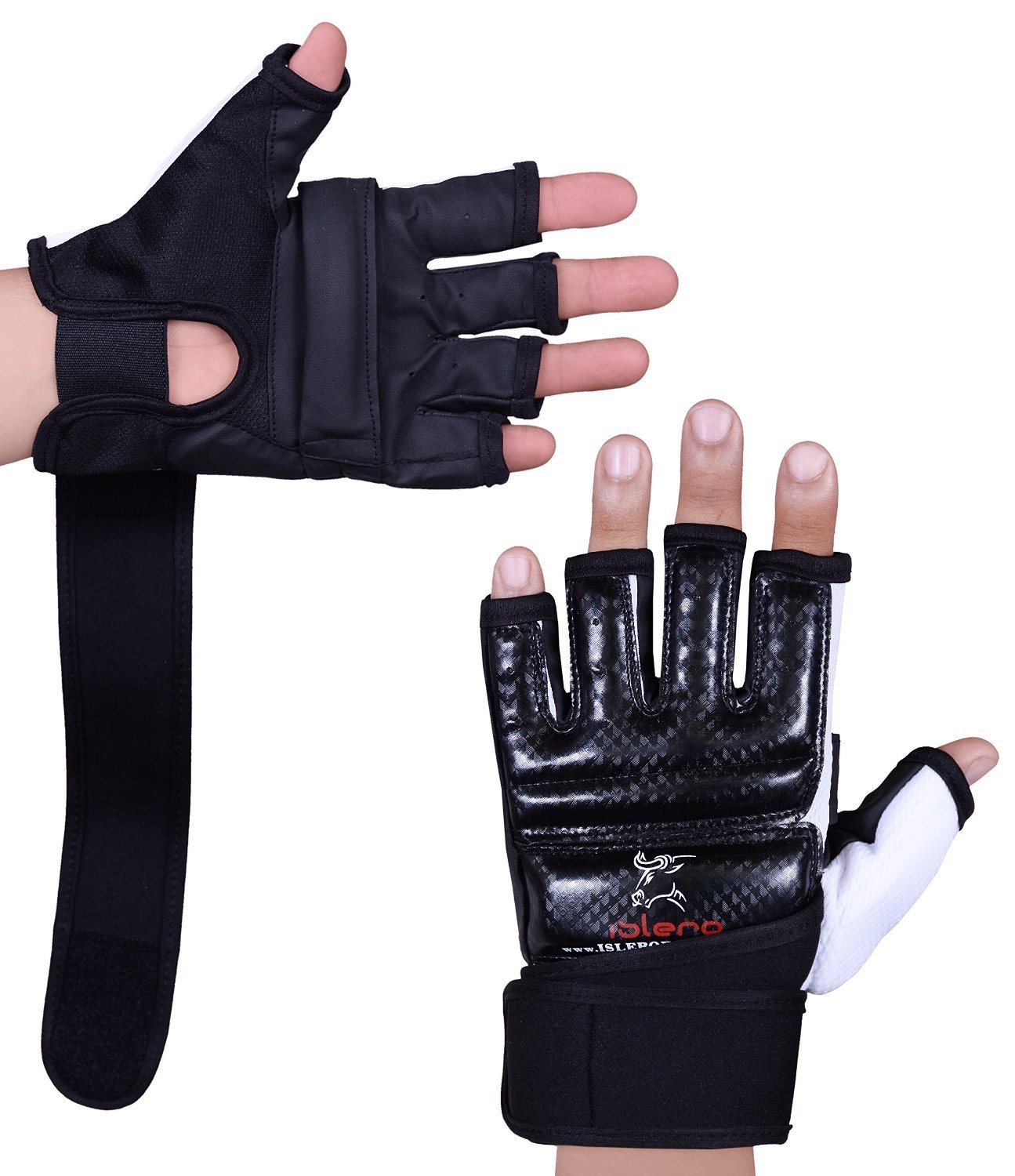 Islero Leather GEL Gloves MMA Boxing Punch Bag Martial Arts Karate Mitts (Large)