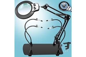 KUVRS 12X Magnifying Glass with Light and Stand, Magnetic Helping Hands Soldering Station, Infinite Color Modes Stepless Dimm