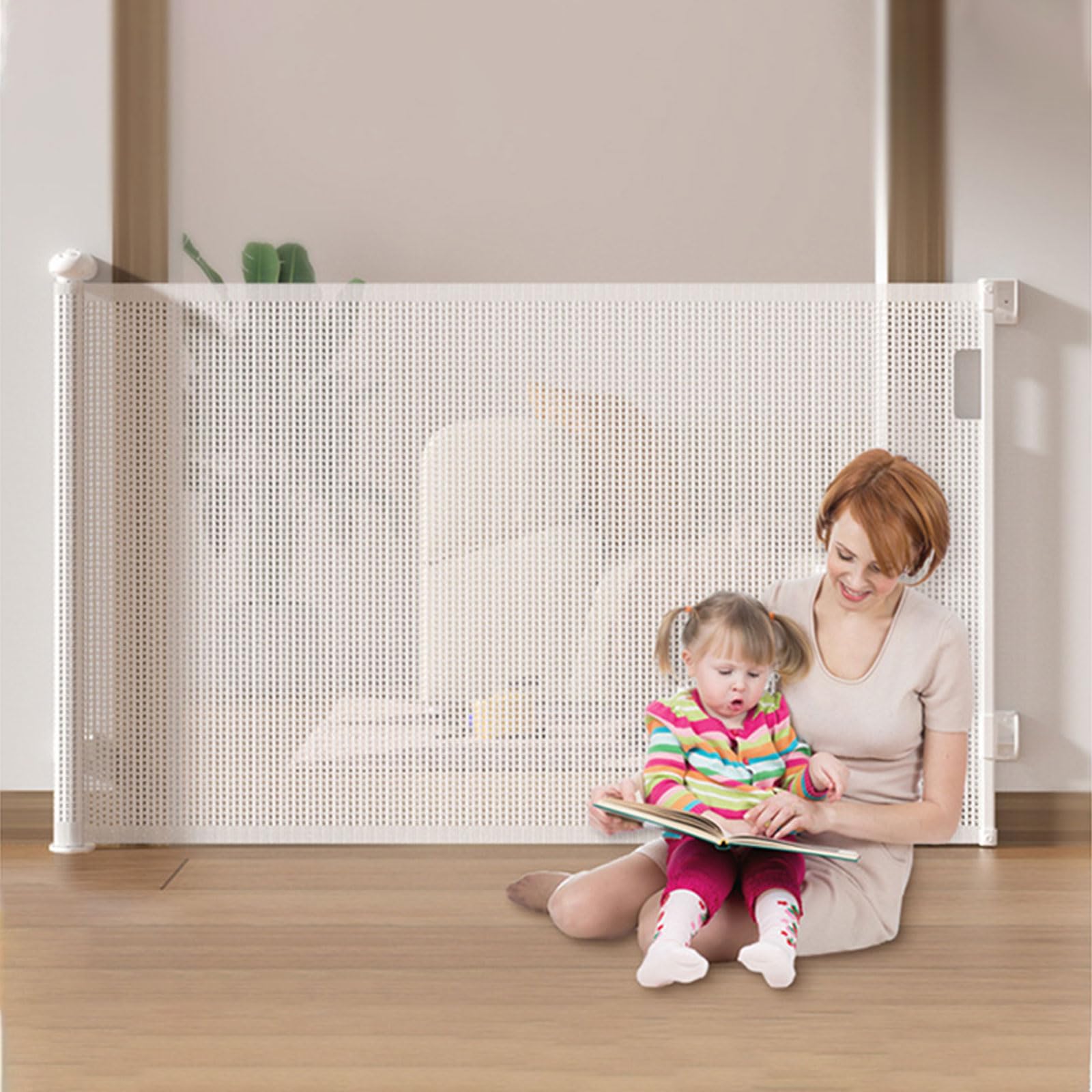 Stair gate extendable for babies, door gate extendable, height 86cm safety door for pets and children, stair guard roller blind suitable for stairs/doors/inside and outside (White, 140CM)