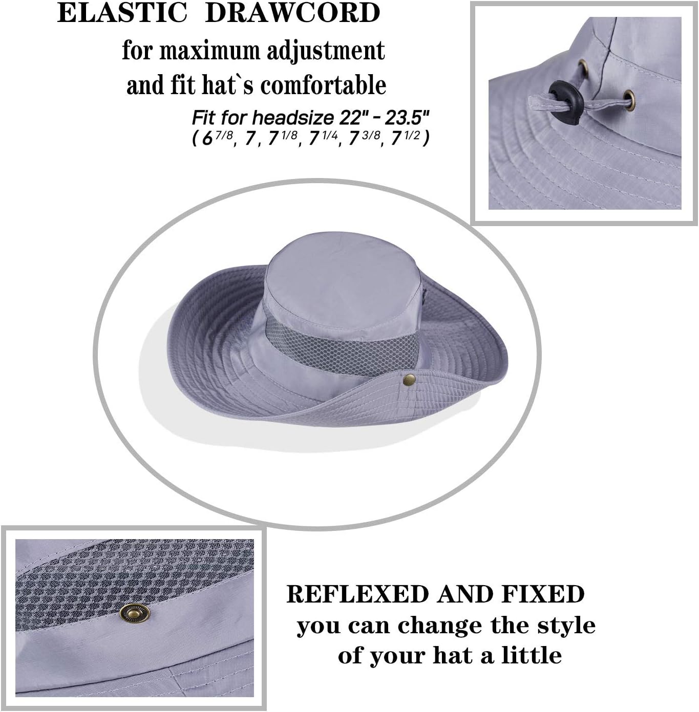 KOOLSOLY Breathable Wide Brim Boonie Hat Outdoor Waterproof UPF 50+ Sun Protection Mesh Safari Sun hat for Travel Fishing … : Clothing