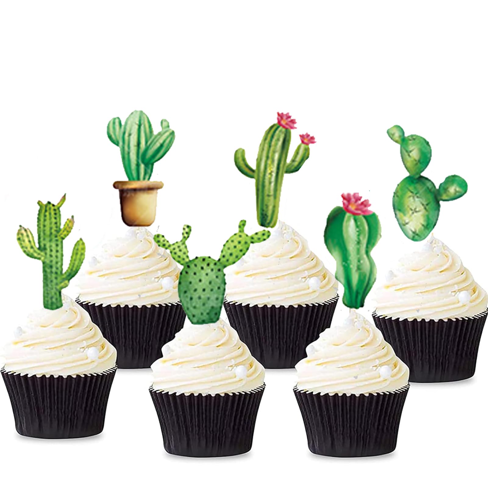 Photo 1 of 48 Pieces Cactus Cupcake Toppers Summer Hawaii Theme Cupcake Picks supplies for Taco Bout Party Baby Shower Birthday Party Decorations