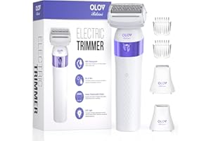 OLOV BIKINI Bikini Trimmer, Electric Shaver for Women, IPX7 Waterproof Wet & Dry Electric Razors, Bikini Legs Underarm Public Hairs Rechargeable Trimmer with 3 Trimmer Heads-Purple