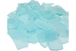 CYS EXCEL Sea Glass 16 Ounces Aqua Blue | Multiple Color Choices Crushed Glass Vase Filler | Aquarium Nautical Décor for Art Crafts Flat Frosted Dyed Color Stone
