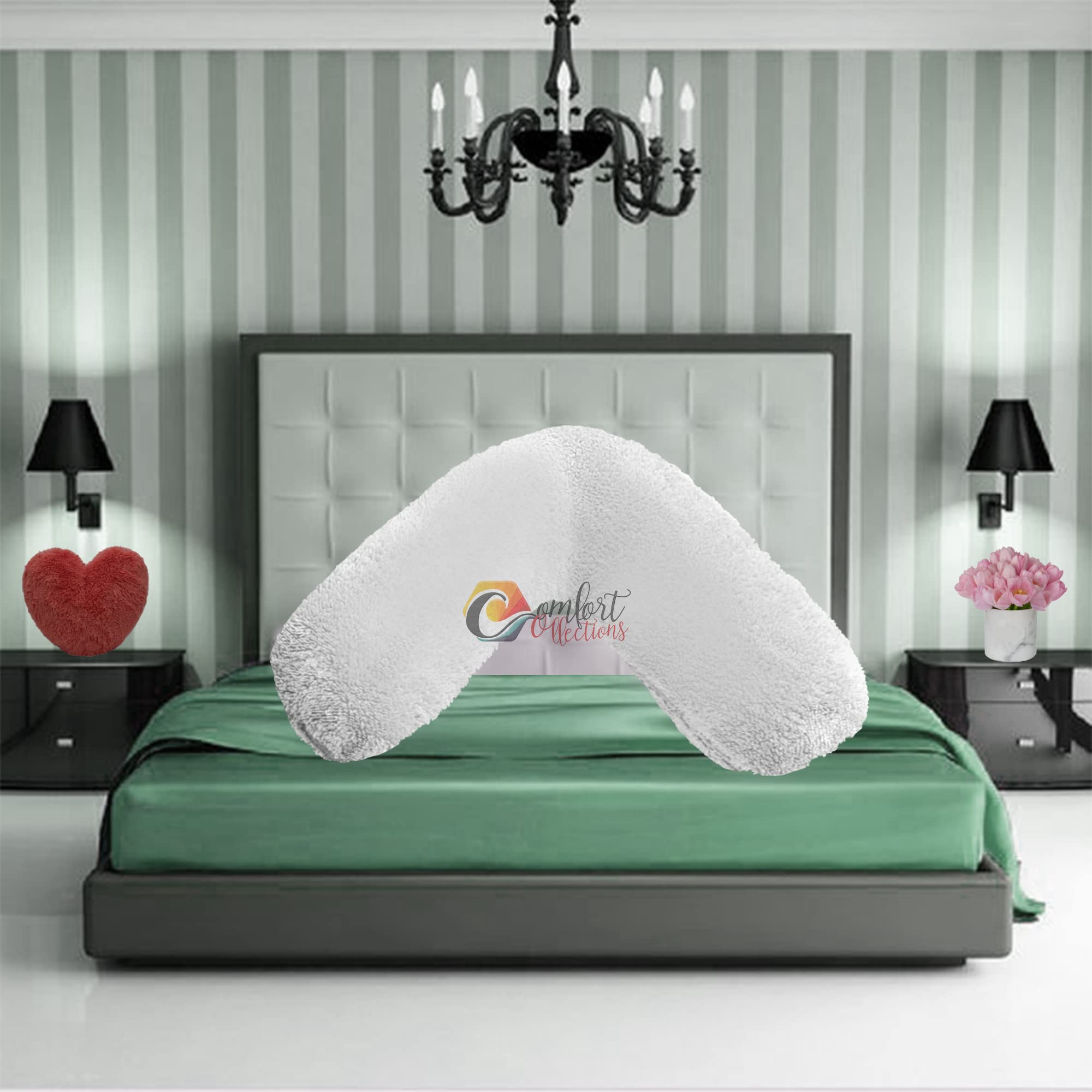 Teddy Fleece V Shaped Orthopaedic Pillowcase Cover Maternity Pregnancy Nursing Super Soft 100% Polyester Pillowcase V Cover White 30cm x 78cm Approximate