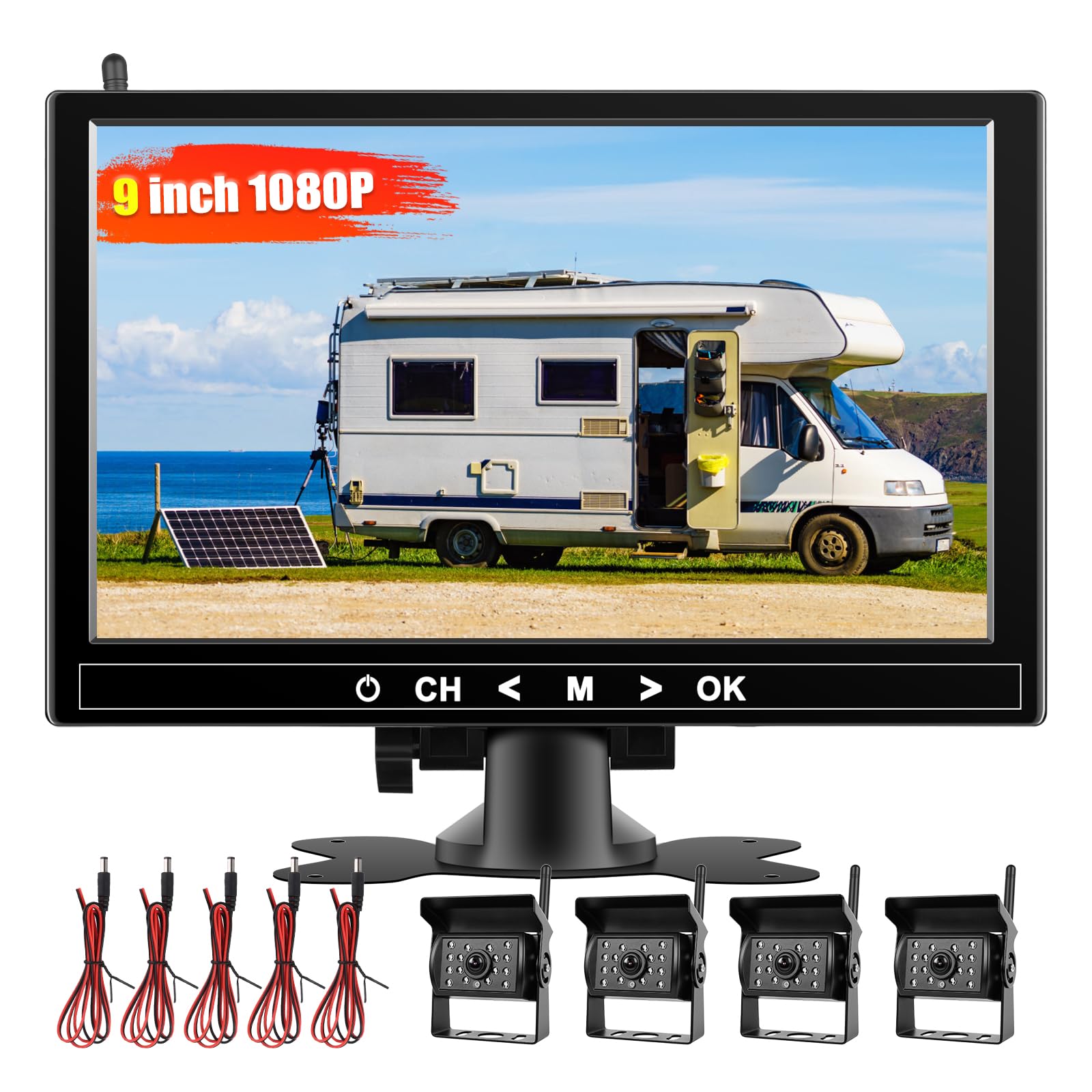 Photo 1 of 9 Inch Wireless Backup Camera System for Truck, HD 1080P Quad Split IPS DVR Recording Monitor, IP69K Waterproof Rustproof 4 Side & Rear View Camera for Truck, RV, Trailer, Tractor, Semi Truck, Camper