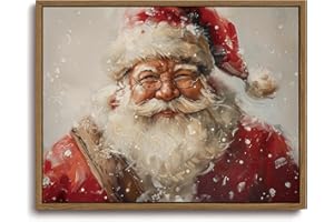 KISSFOX Vintage Christmas Framed Wall Art Santa Portrait Canvas Art Rustic Cottage Paintings Art Prints Modern Farmhouse Pictures Wall Decor For Kitchen Bedroom Living Room