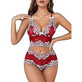 Lilosy Sexy Lace Pajamas Lingerie Set High Waist Sheer Sleepwear Bow Ties Cami Shorts Bra and Panty