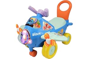 Kiddieland: Activity Plane: Stitch - Disney Light & Sound Foot-to-Floor Vehicle, Interactive Dashboard, Propellers, Push-Pull Handle, Toddlers 12mo+