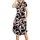 Simier Fariry Womens Summer Modest Work Casual Midi Knee Dress Pocket Short Sleeve Teacher Outfits Spring Travel Clothes