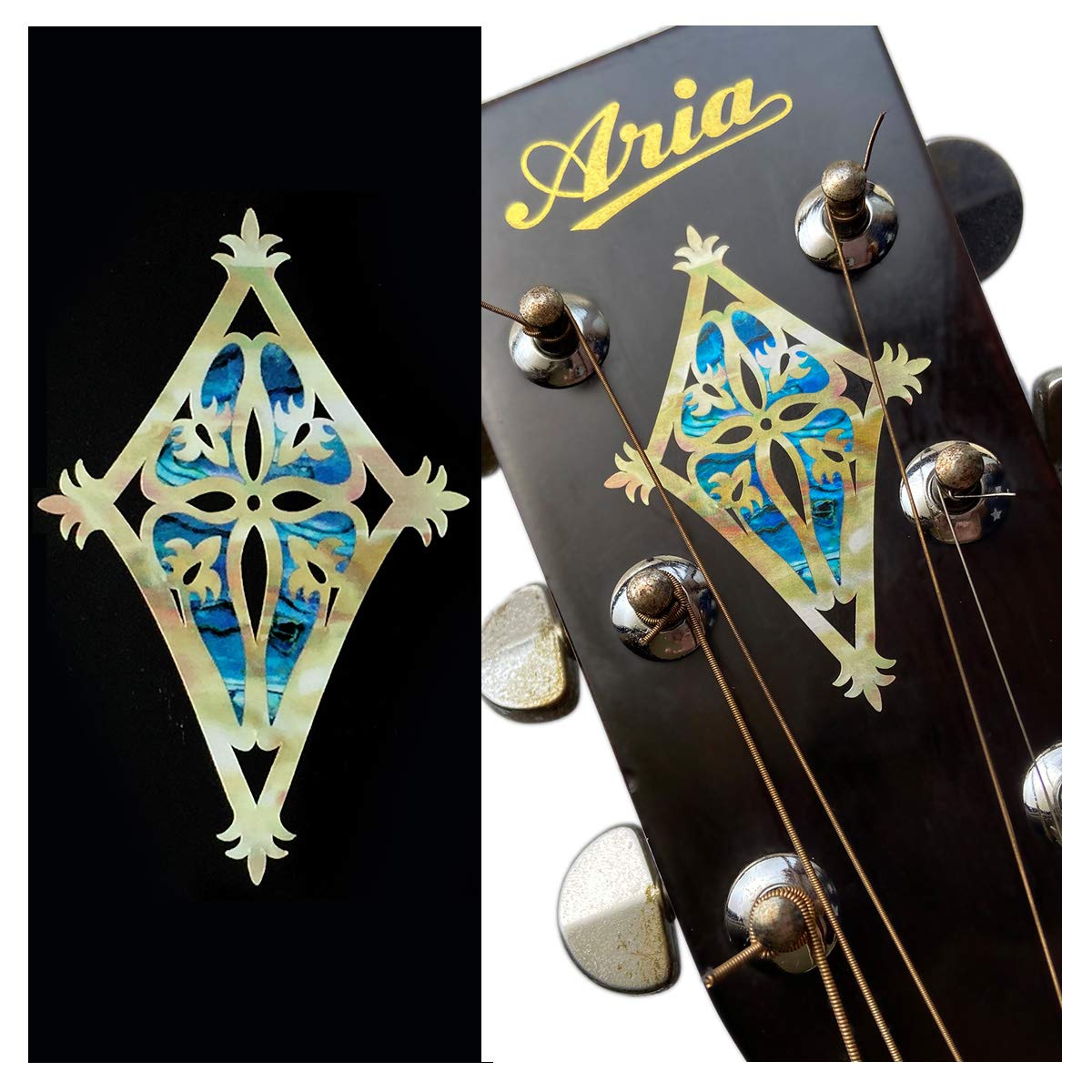 Inlaystickers for Guitar Headstock - Shield (2pcs Set) - Abalone Blue, H-117SD-BL