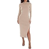 ZESICA Women's 2026 Ribbed Knit Dress Long Sleeve Mock Neck Slim Fit Side Slit Fall Elegant Sweater Dresses