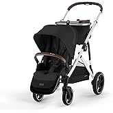 Cybex Gazelle S All-in-One Toddler and Baby Stroller with Over 20 Modular Configurations, Ergonomic Near-Flat Recline, Shopper Basket, and Compact Fold, Moon Black, Silver Frame