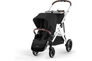 Cybex Gazelle S All-in-One Toddler and Baby Stroller with Over 20 Modular Configurations, Ergonomic Near-Flat Recline, Shopper Basket, and Compact Fold, Moon Black, Silver Frame