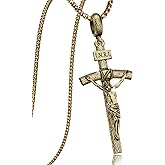 ZENLUNANO Catholic Crucifix Necklace for Men and Women, Antique Silver/Gold/Silver Gold Cross Necklace with Exquisite Jesus Pendant, 18~30" Stainless Steel Chain, Christian Jewelry Gift
