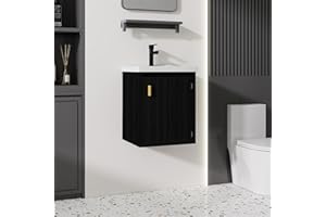 Albriya 16'' Bathroom Vanity with Ceramic Sink Combo, Wall Mounted Small Bathroom Vanity with Soft-Close Door Modern Floating Cabinet, Pop-up Drain, P-Trap Included, Black(No Faucet)